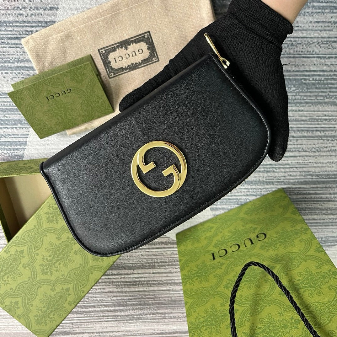 Portefeuille zippé GG Blondie 21 en cuir de veau noir