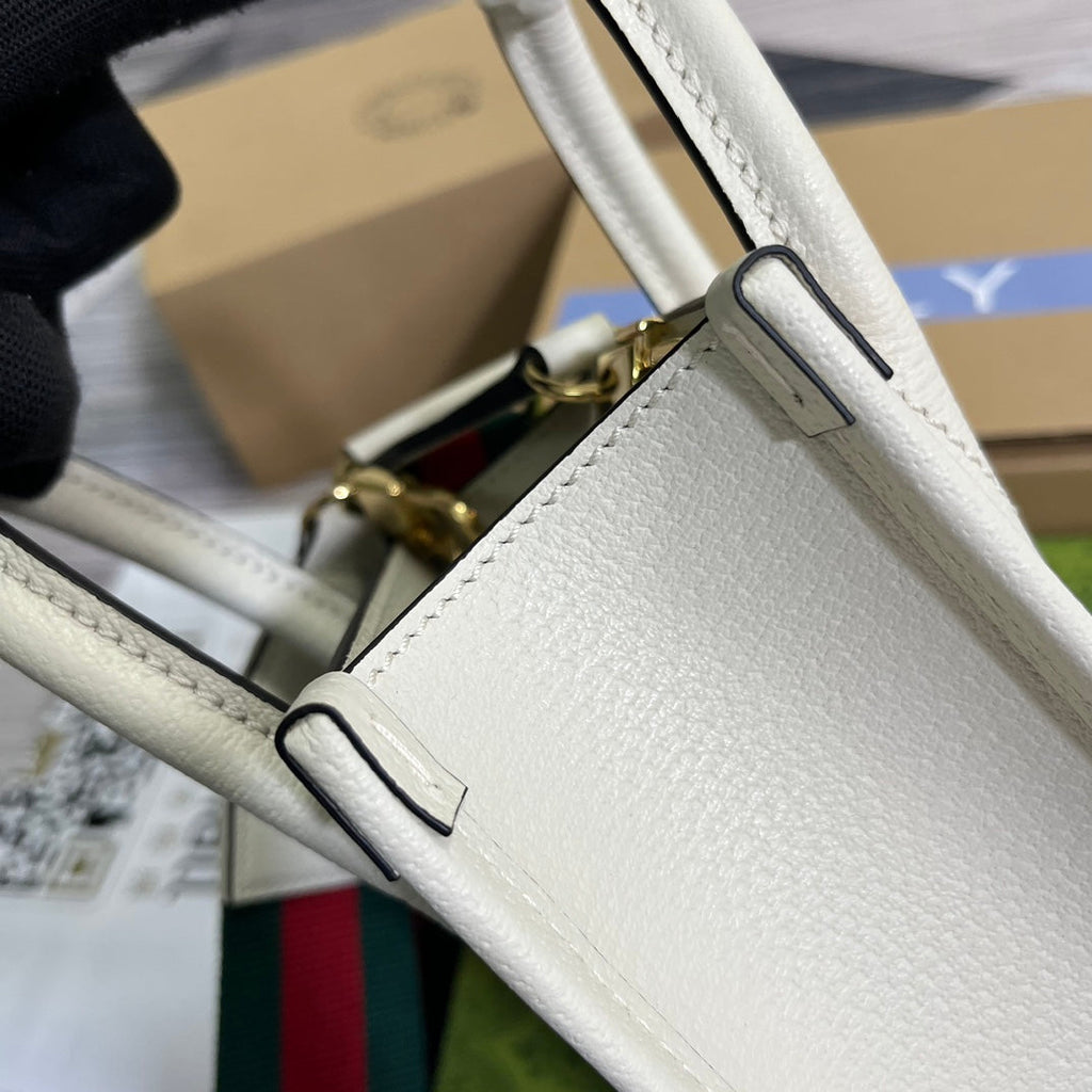 Sac fourre-tout GG MINI 20 imprimé animalier en toile beige et cuir de veau blanc