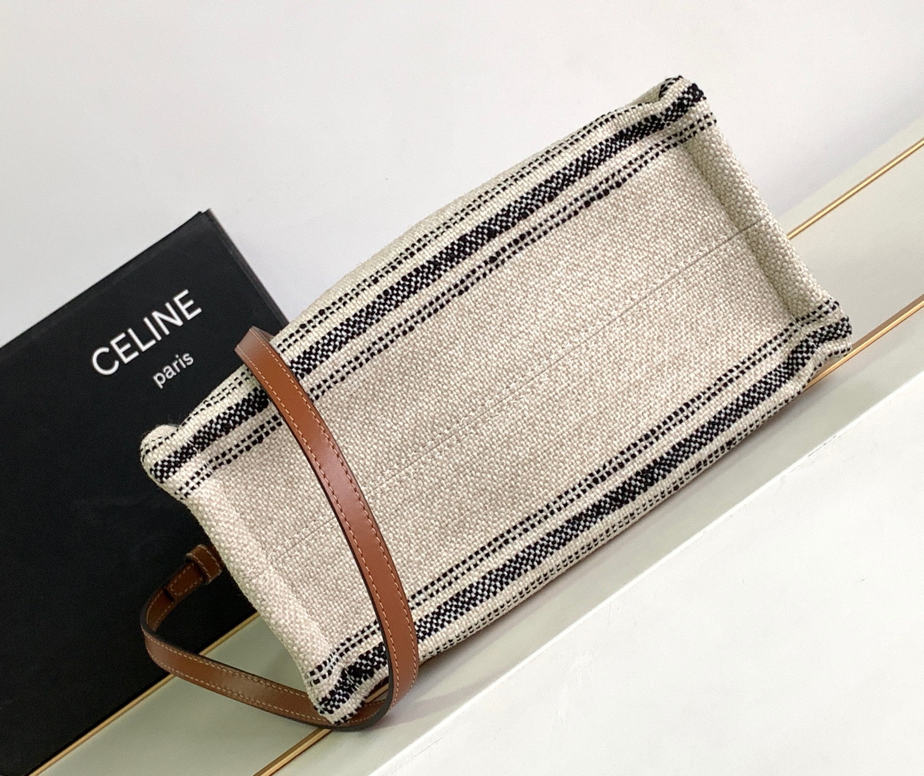 PETIT CABAS THAI 26 TEXTILE RAYÉ NOIR CRÈME