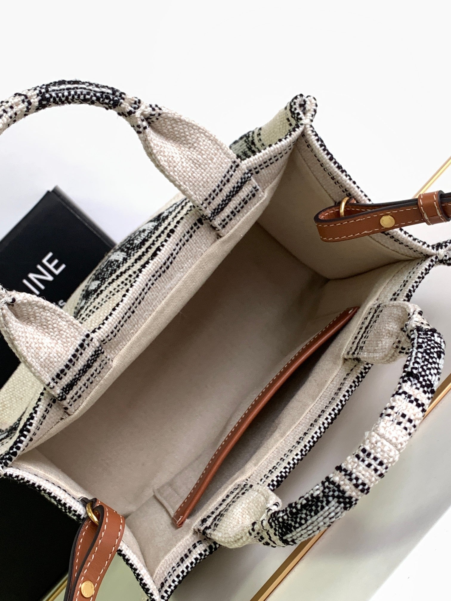 SMALL CABAS THAI 26 CREAM BLACK STRIPE TEXTILE