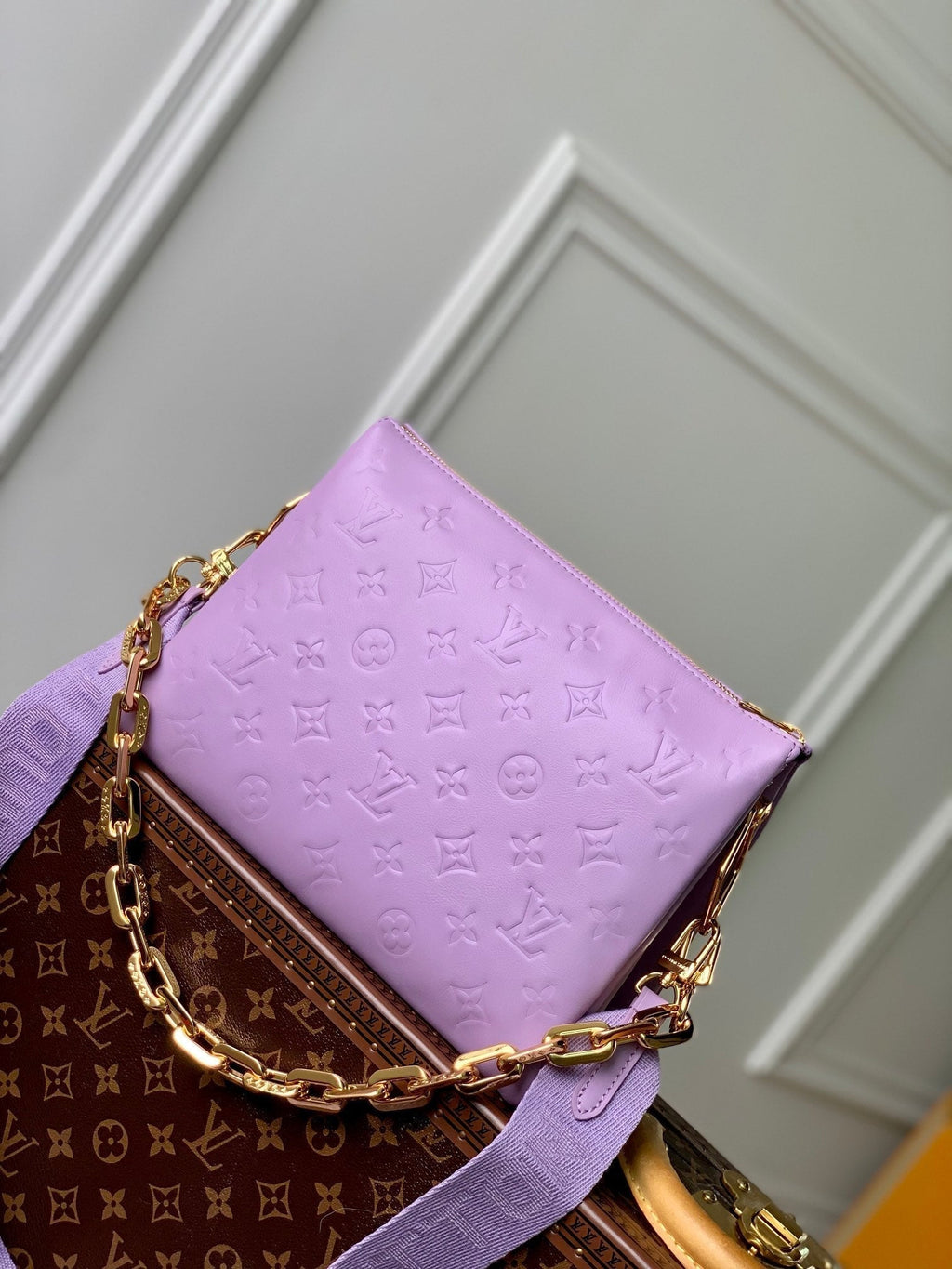 COUSSIN PM 26CM PURPLE MONOGRAM EMPREINTE CALFSKIN