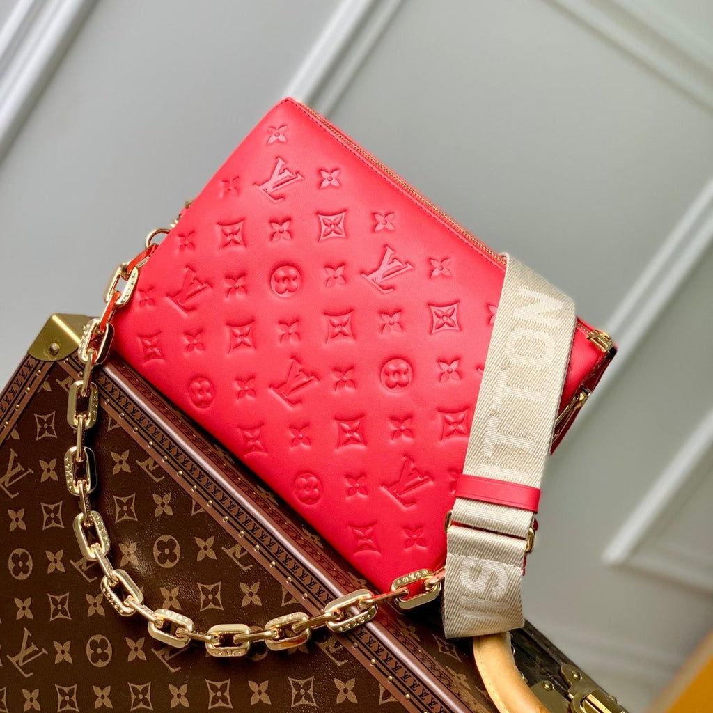 COUSSIN PM 26CM RED MONOGRAM EMPREINTE CALFSKIN