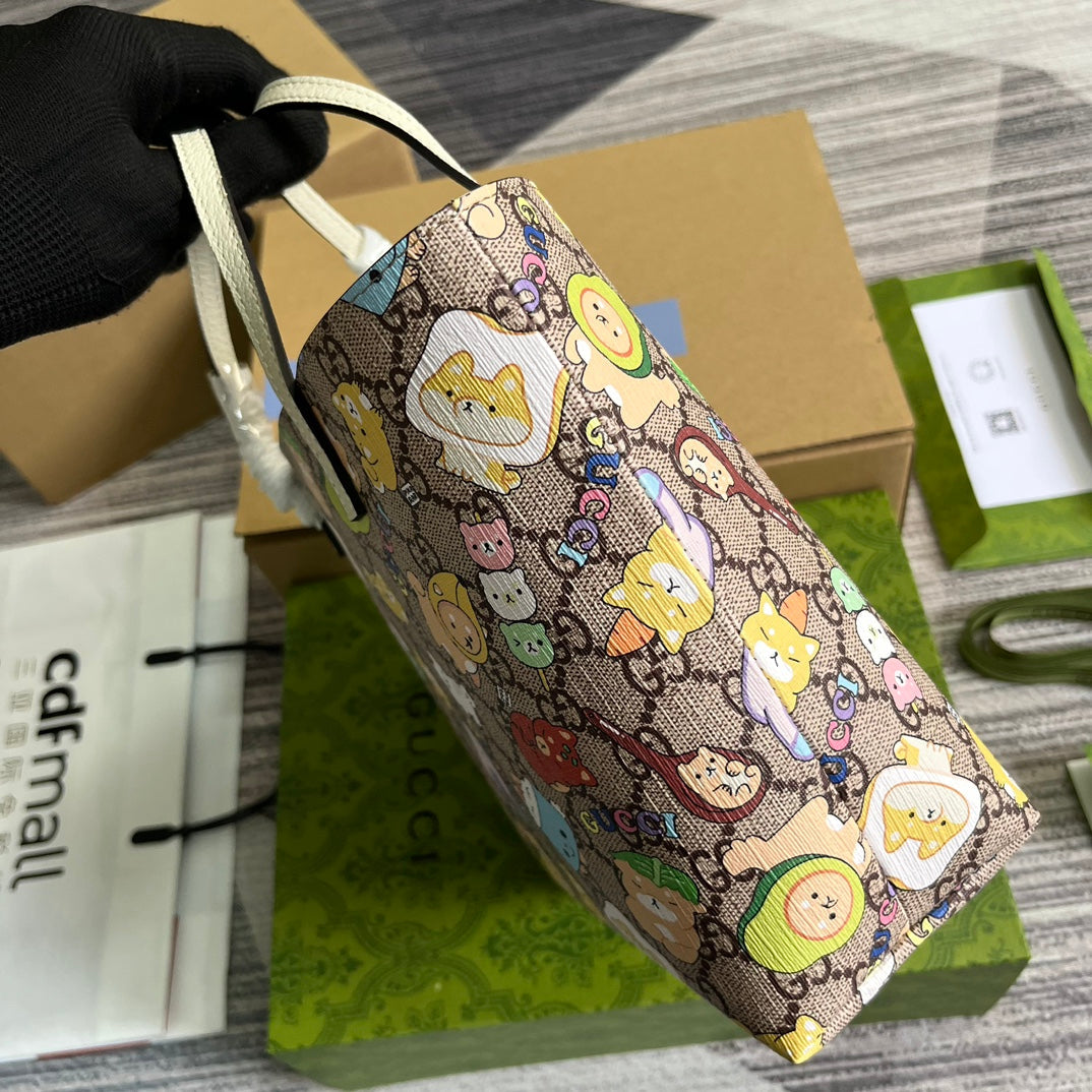 Sac fourre-tout GG SMALL 21 imprimé animalier en toile beige