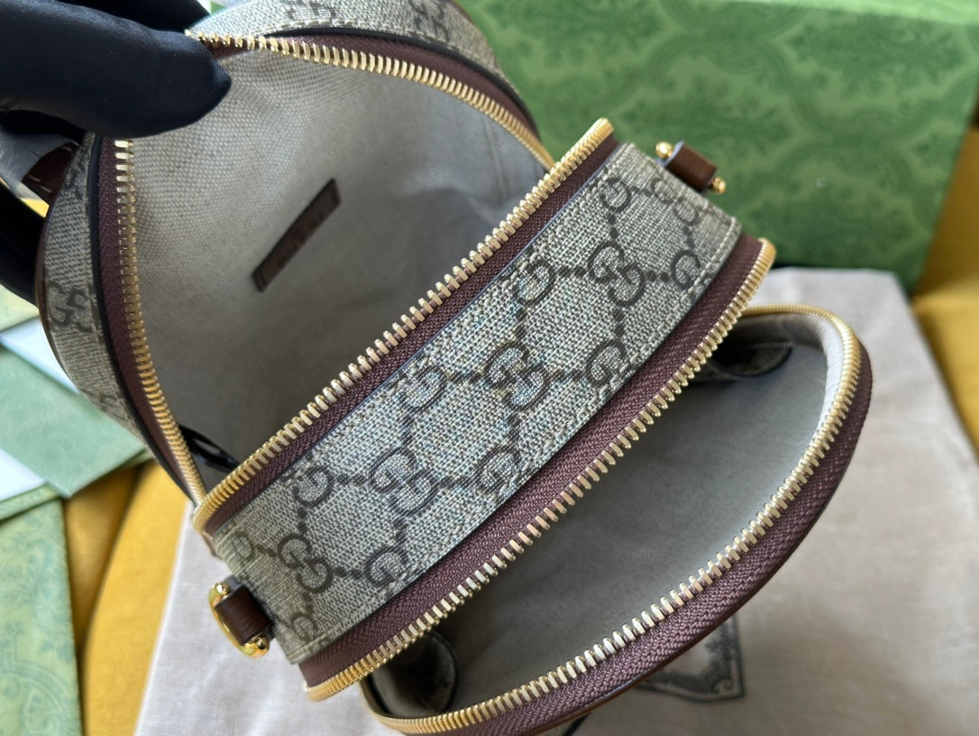 SAC À DOS GG MULTIFONCTION MINI 19 EN TOILE BEIGE ET MARRON