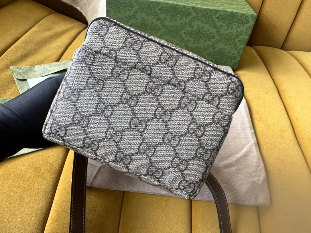 SAC À DOS GG MULTIFONCTION MINI 19 EN TOILE BEIGE ET MARRON