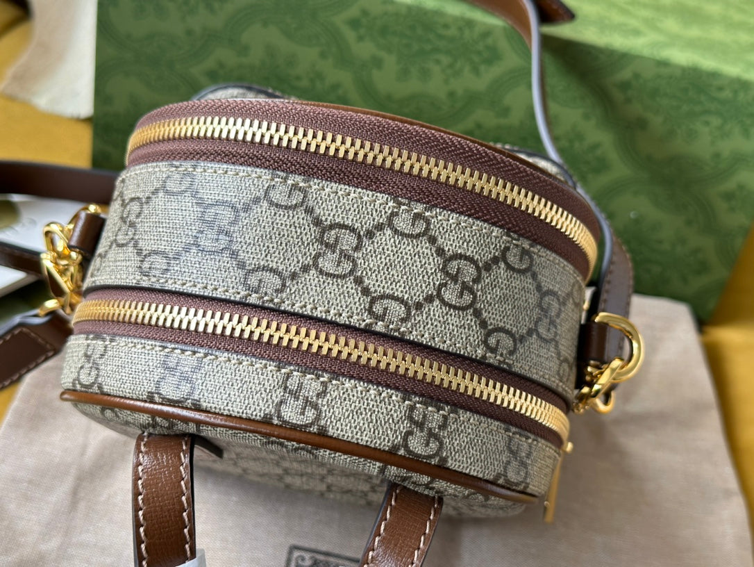 SAC À DOS GG MULTIFONCTION MINI 19 EN TOILE BEIGE ET MARRON