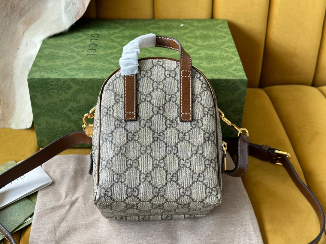 SAC À DOS GG MULTIFONCTION MINI 19 EN TOILE BEIGE ET MARRON