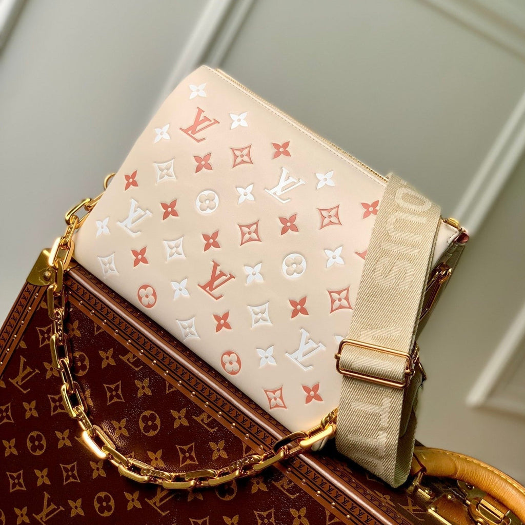 COUSSIN PM 26CM CREAM RED WHITE MONOGRAM EMPREINTE CALFSKIN