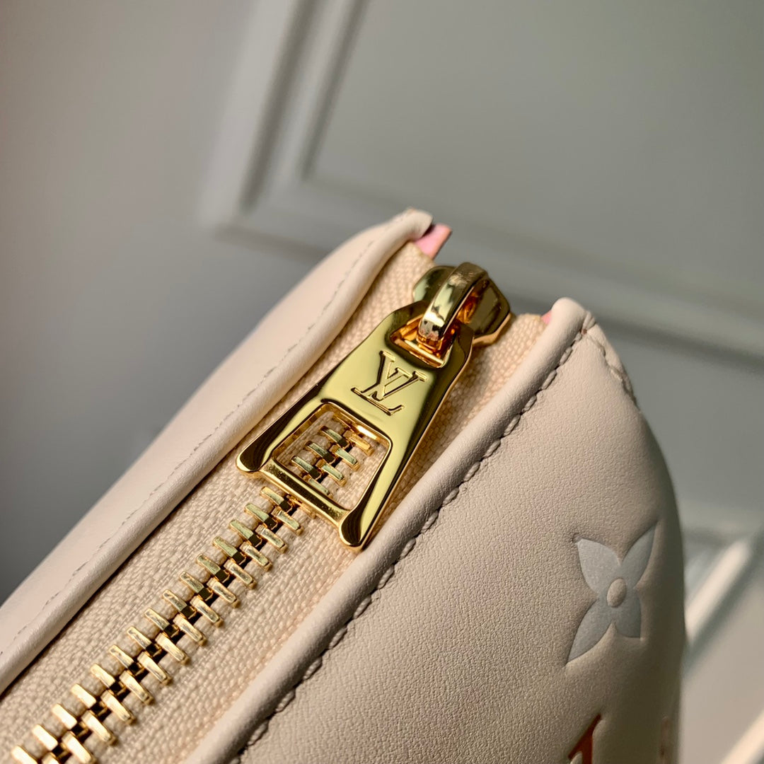 COUSSIN PM 26CM CREAM RED WHITE MONOGRAM EMPREINTE CALFSKIN