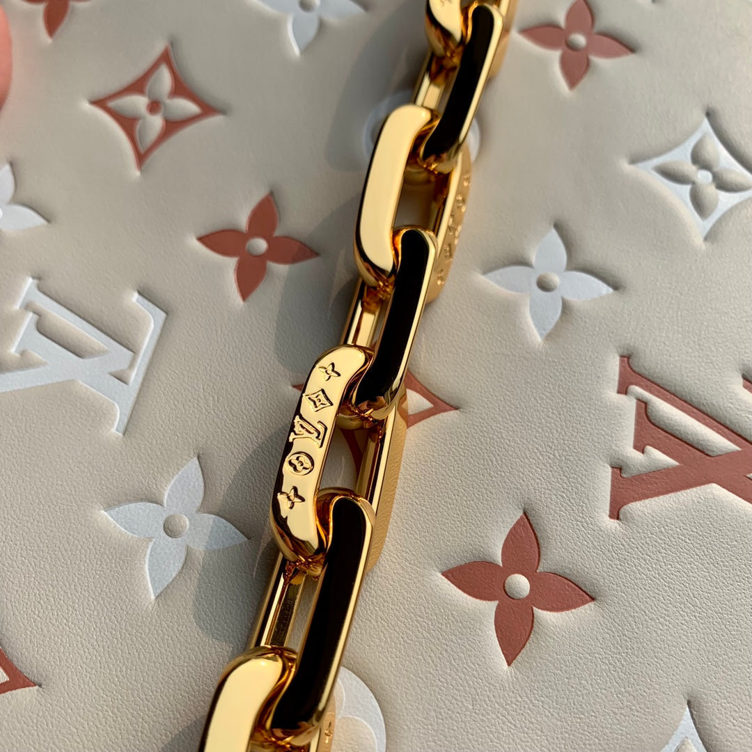 COUSSIN PM 26CM CREAM RED WHITE MONOGRAM EMPREINTE CALFSKIN