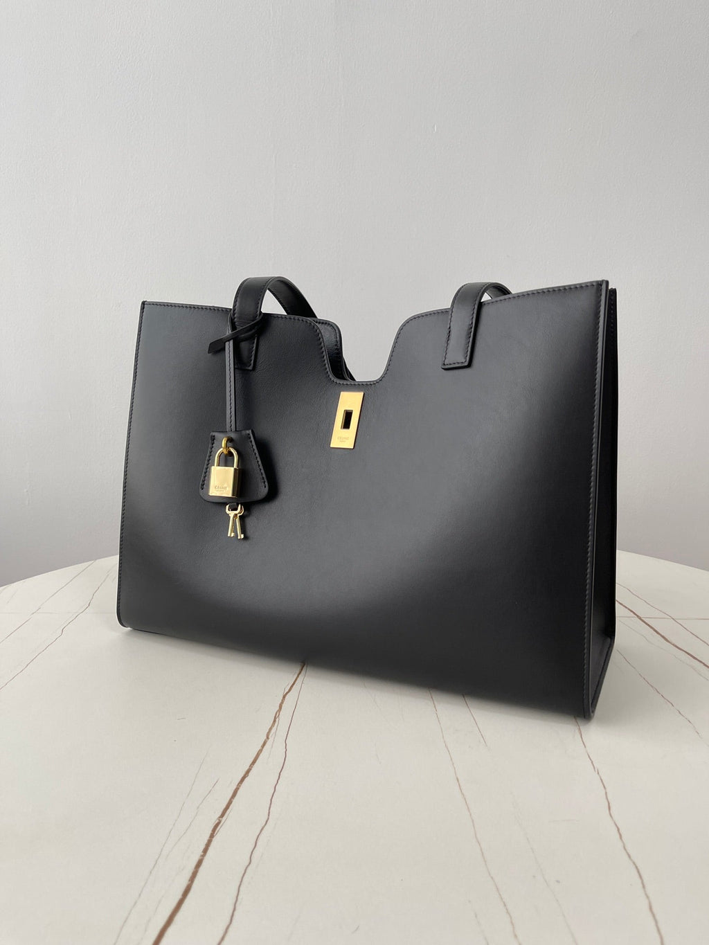 CABAS 16 37CM ​​CUIR DE VEAU NOIR
