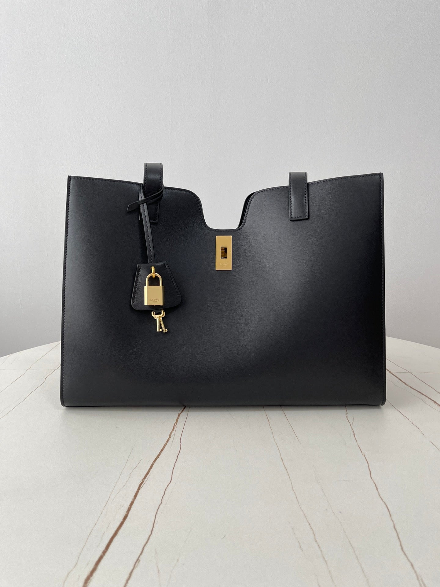 CABAS 16 37CM ​​CUIR DE VEAU NOIR