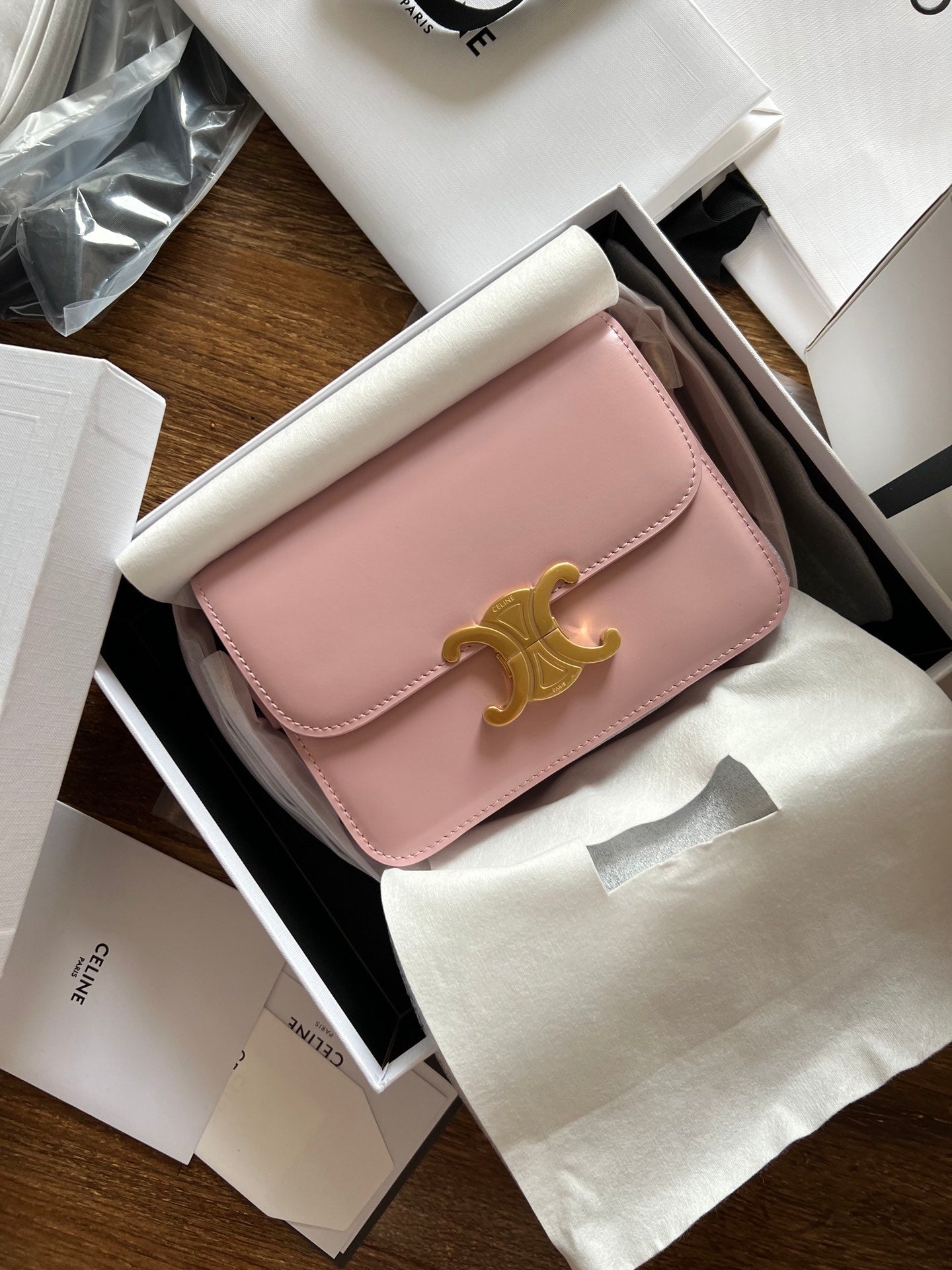 TEEN TRIOMPHE 18 CUIR DE VEAU ROSE ACIER DORÉ
