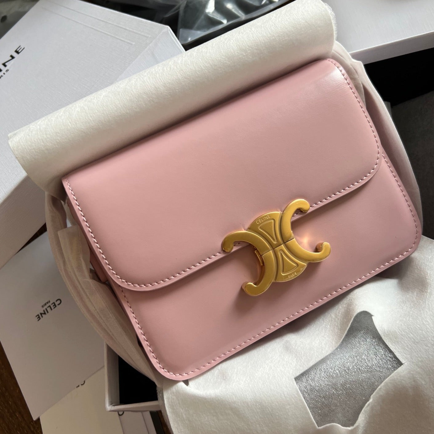 TEEN TRIOMPHE 18 CUIR DE VEAU ROSE ACIER DORÉ
