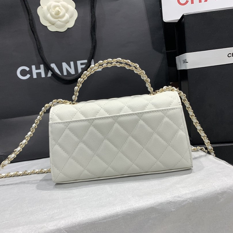 23P FLAP BAG 19CM WHITE CAVIAR GOLD HARDWARE