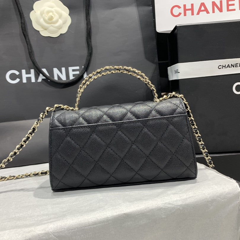 23P FLAP BAG 19CM BLACK CAVIAR GOLD HARDWARE
