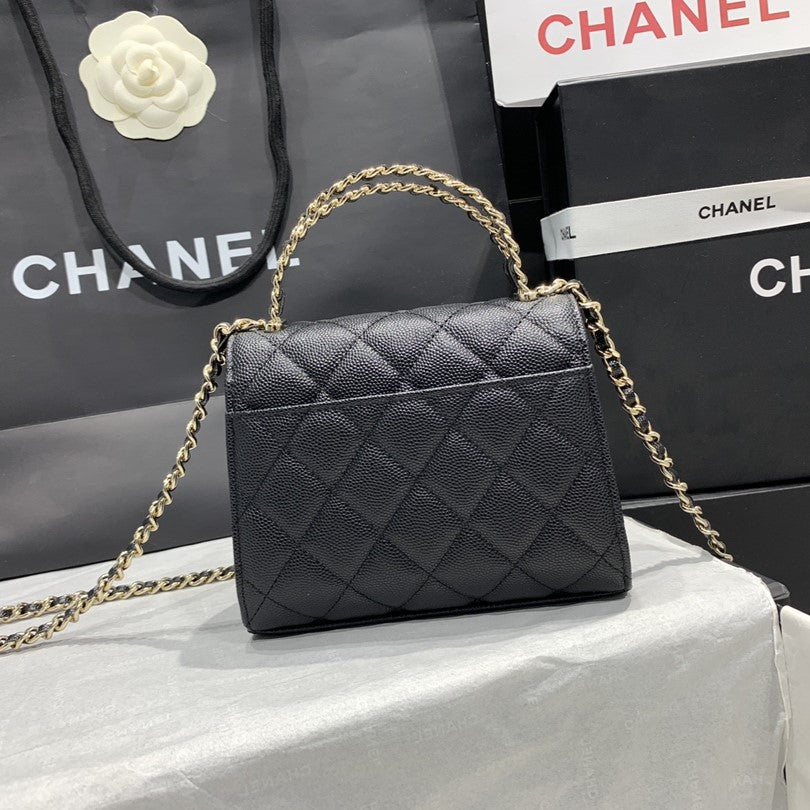 23P FLAP BAG 15CM BLACK CAVIAR GOLD HARDWARE