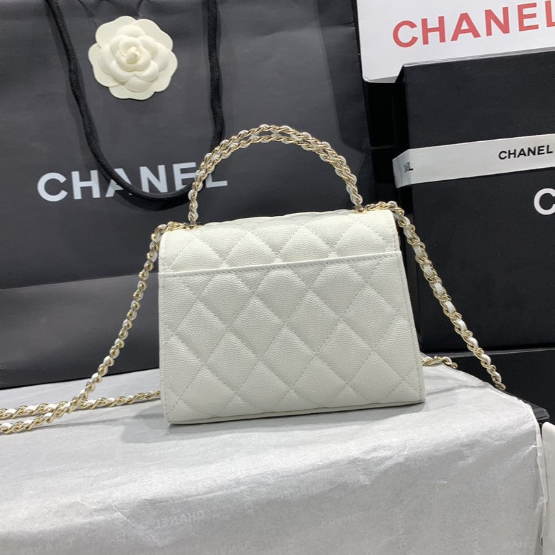 23P FLAP BAG 15CM WHITE CAVIAR GOLD HARDWARE