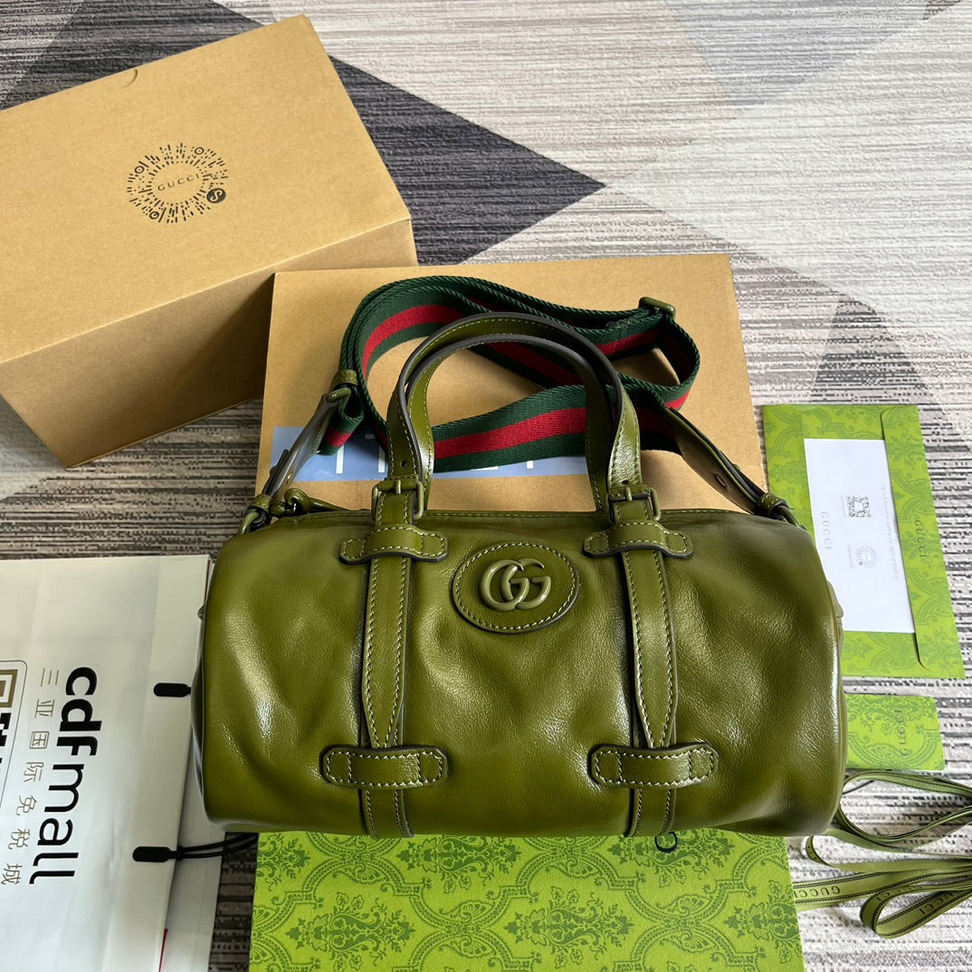 SAC DE VOYAGE GG PETIT 28 EN CUIR DE VEAU SOLIDE VERT MOUSSE