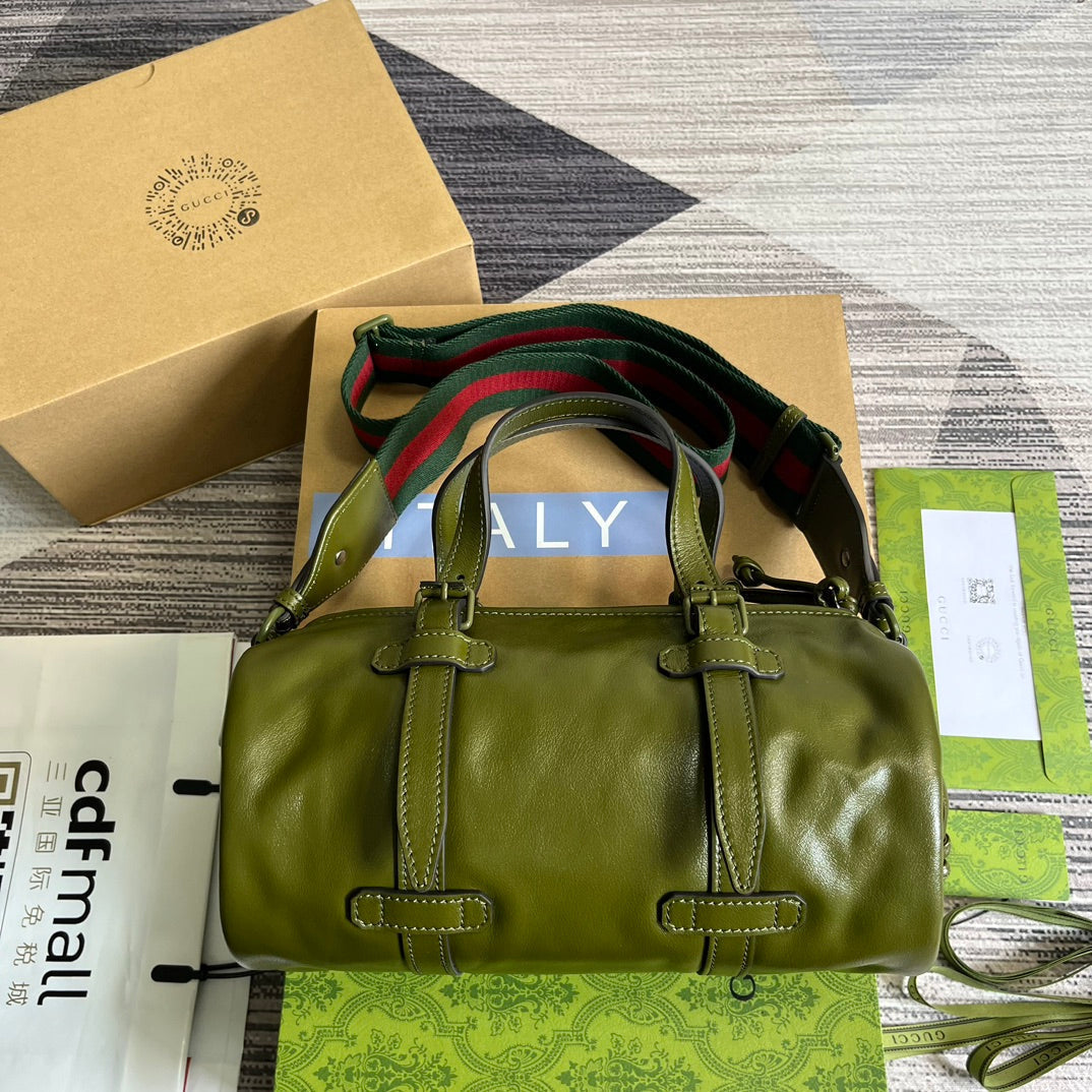 SAC DE VOYAGE GG PETIT 28 EN CUIR DE VEAU SOLIDE VERT MOUSSE