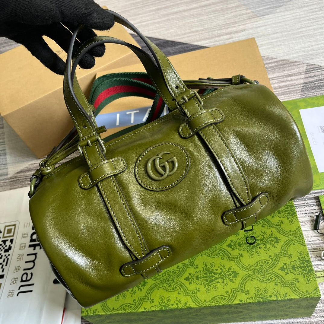 SAC DE VOYAGE GG PETIT 28 EN CUIR DE VEAU SOLIDE VERT MOUSSE