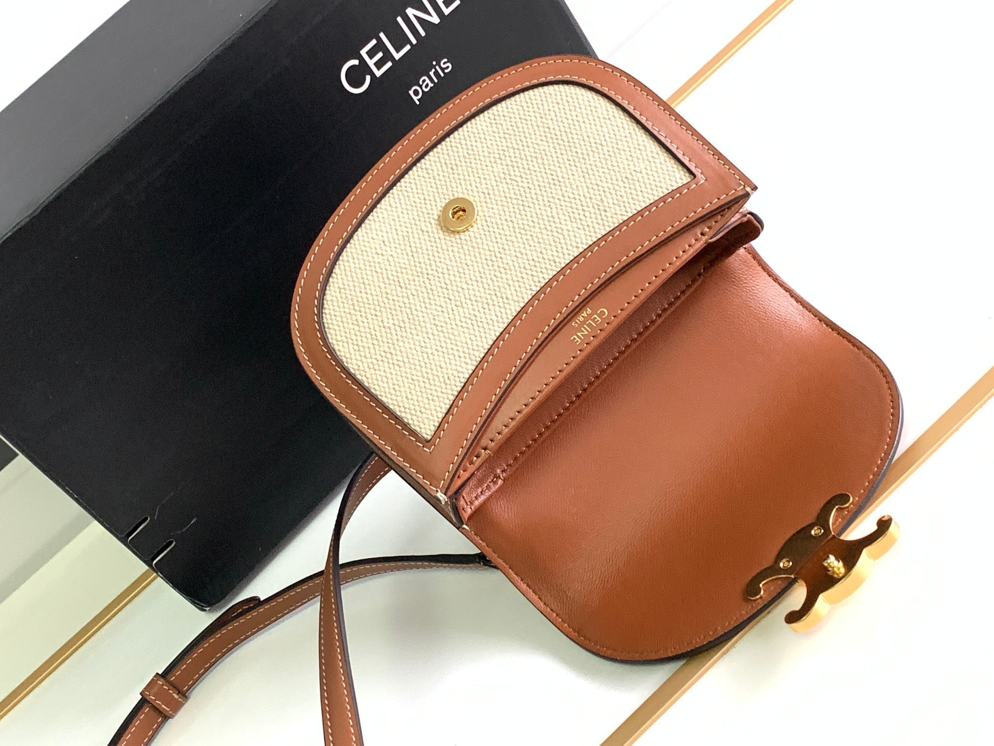 BESACE CHAÎNE ADOLESCENT TRIOMPHE 15,5CM TEXTILE ET CUIR DE VEAU TAN