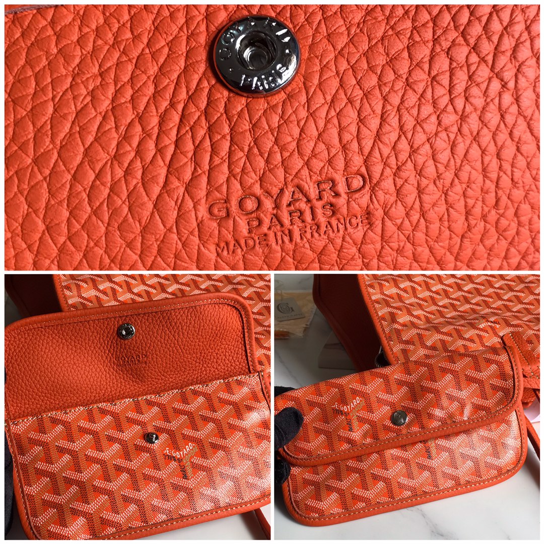 SAC HARDY PM 40 EN TOILE GOYARDINE ORANGE ET GARNITURES EN CUIR TAURILLON