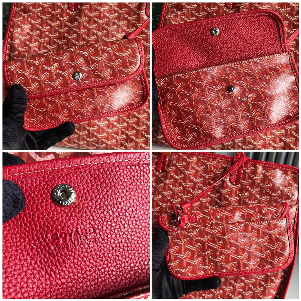 SAC HARDY PM 40 EN TOILE GOYARDINE ROUGE ET GARNITURES EN CUIR TAURILLON