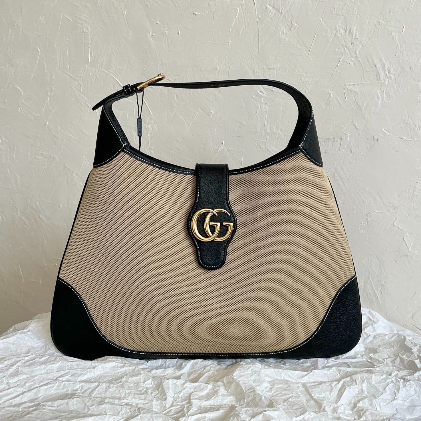 GRAND SAC APHRODITE 47 TOILE BEIGE ET CUIR DE VEAU NOIR