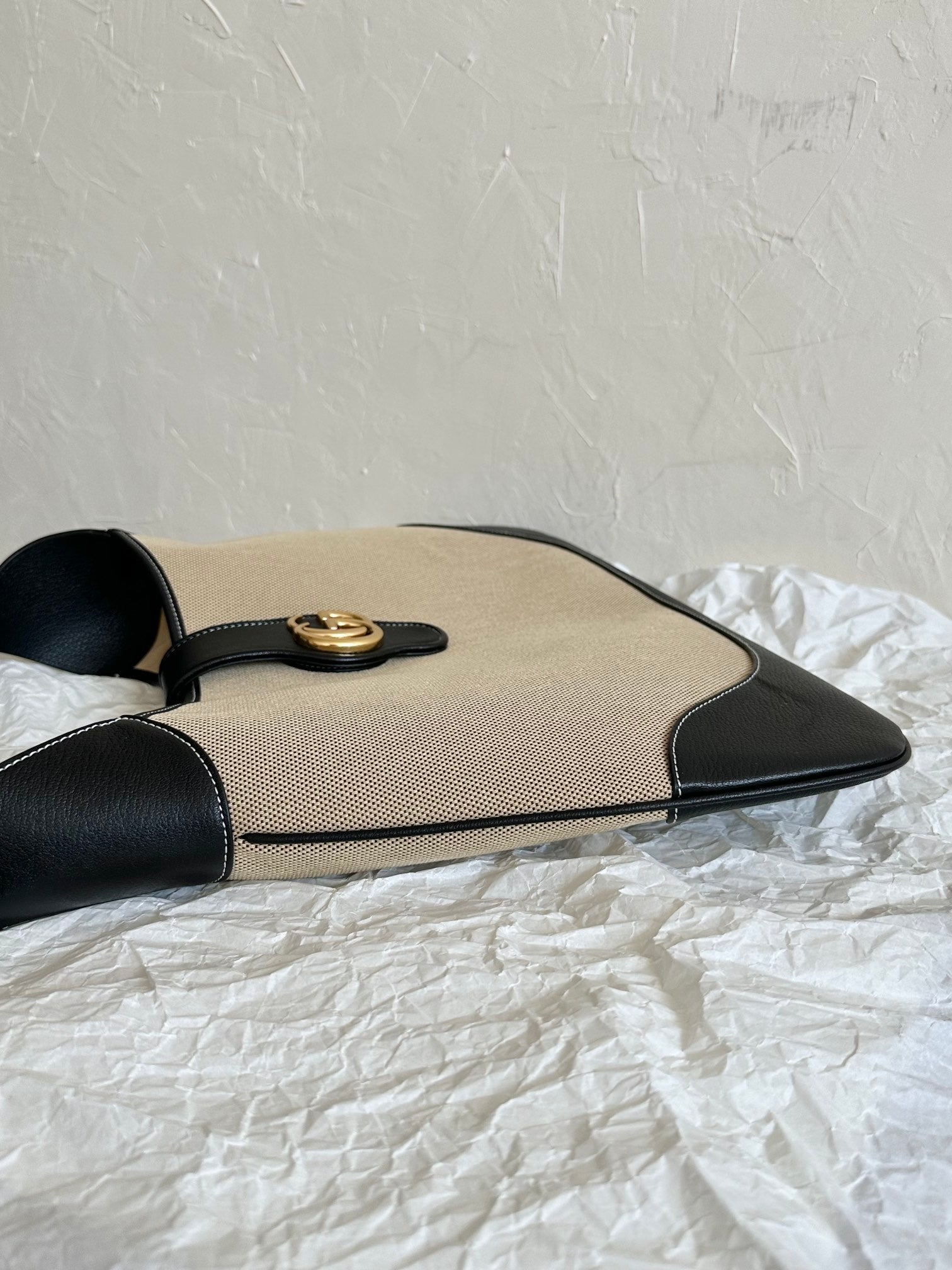 GRAND SAC APHRODITE 47 TOILE BEIGE ET CUIR DE VEAU NOIR