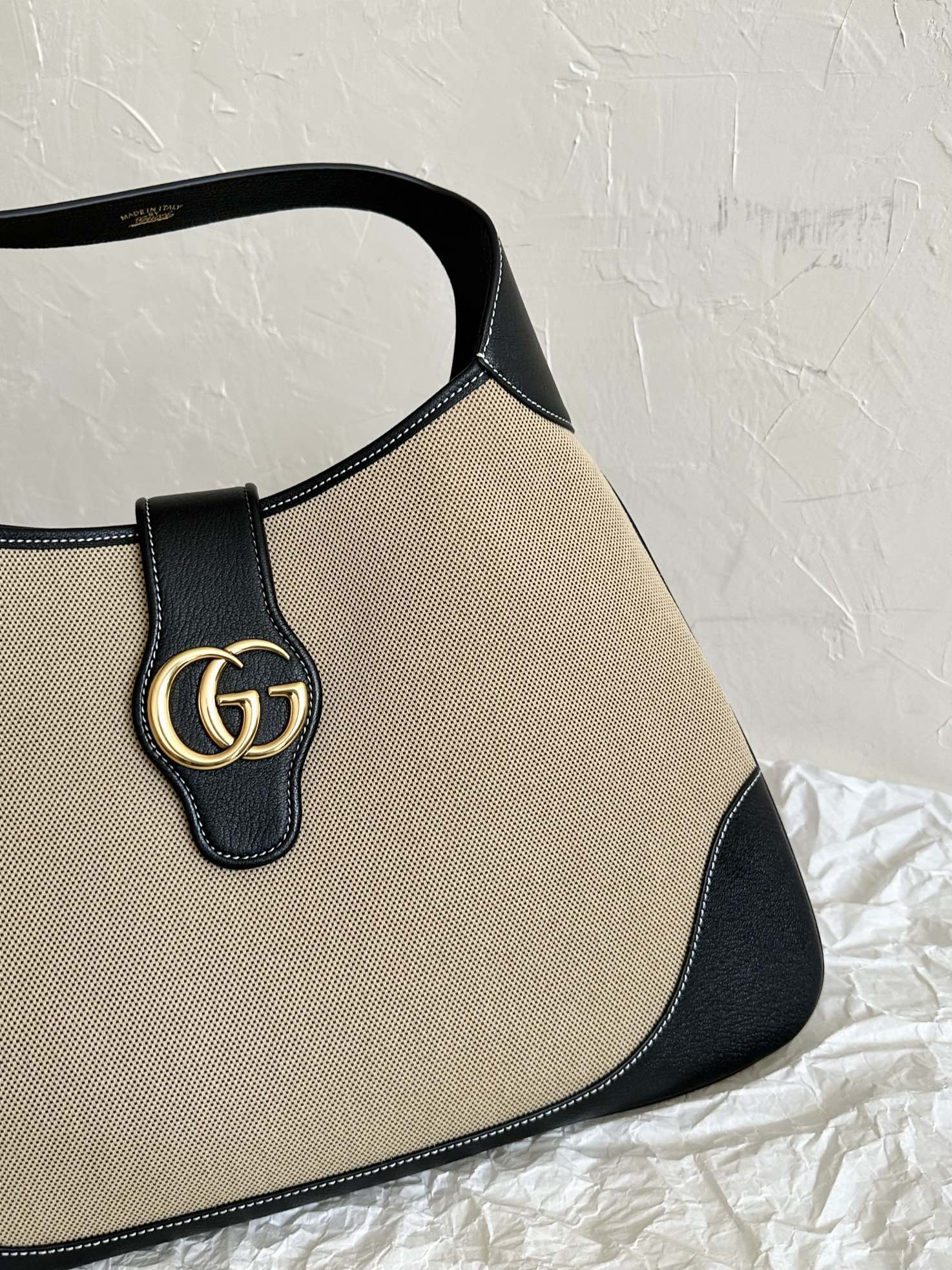 GRAND SAC APHRODITE 47 TOILE BEIGE ET CUIR DE VEAU NOIR