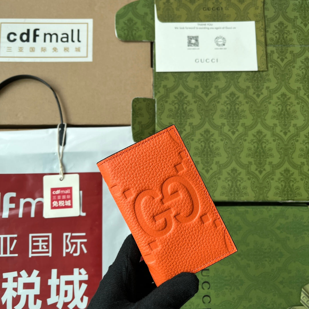 PORTE-CARTES 12 EN CUIR DE VEAU GAUFRÉ ORANGE