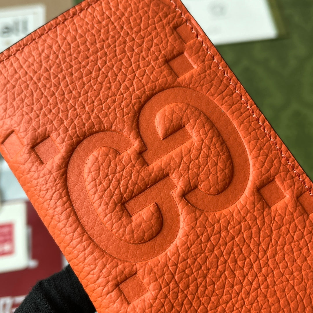 PORTE-CARTES 12 EN CUIR DE VEAU GAUFRÉ ORANGE
