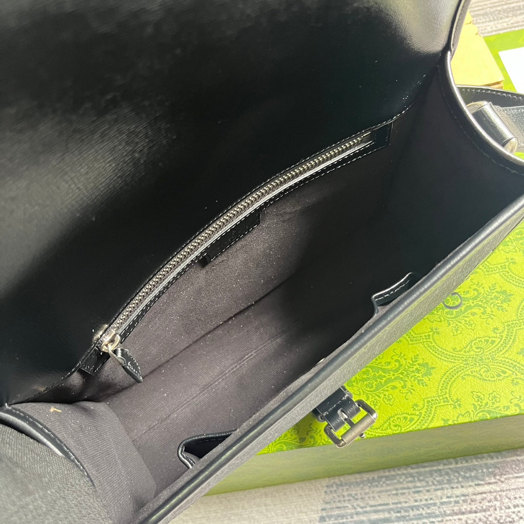 SAC MESSAGER 25 EN TOILE GRIS FONCÉ ET CUIR DE VEAU NOIR