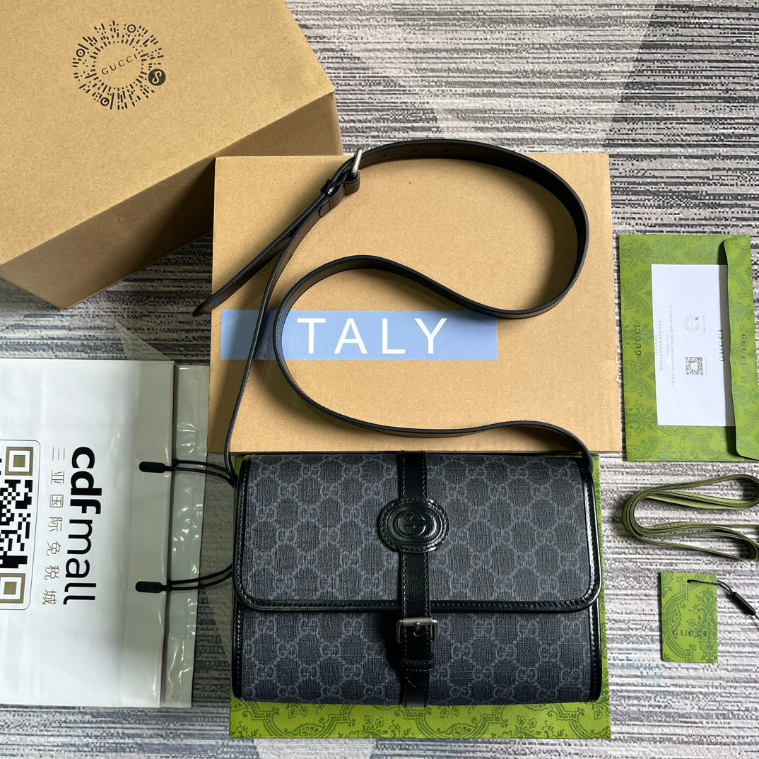 SAC MESSAGER 25 EN TOILE GRIS FONCÉ ET CUIR DE VEAU NOIR