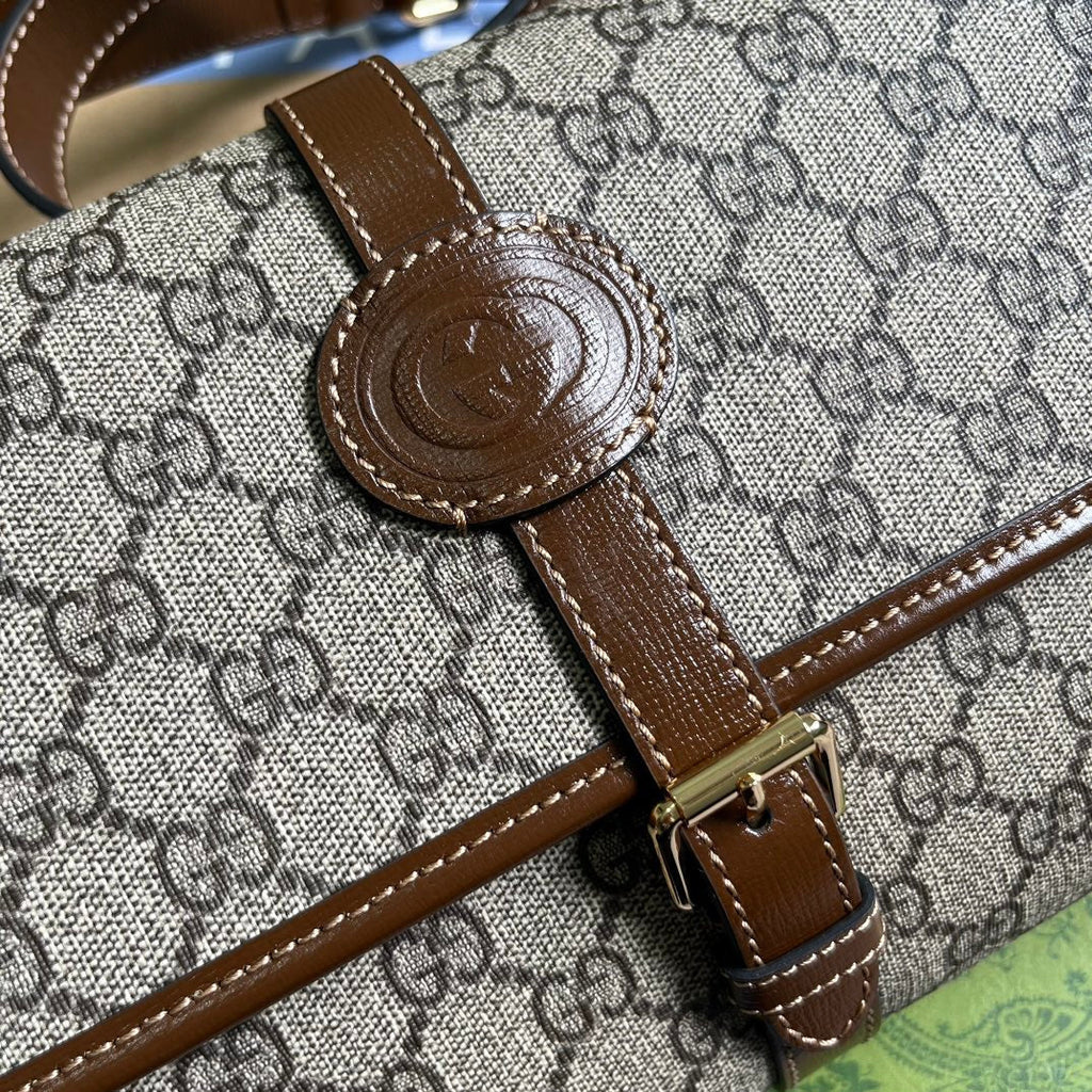 SAC MESSAGER 25 EN TOILE BEIGE ET CUIR DE VEAU MARRON