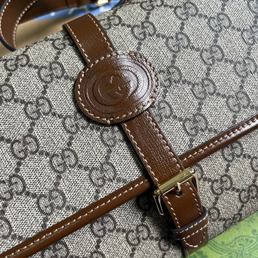 SAC MESSAGER 25 EN TOILE BEIGE ET CUIR DE VEAU MARRON