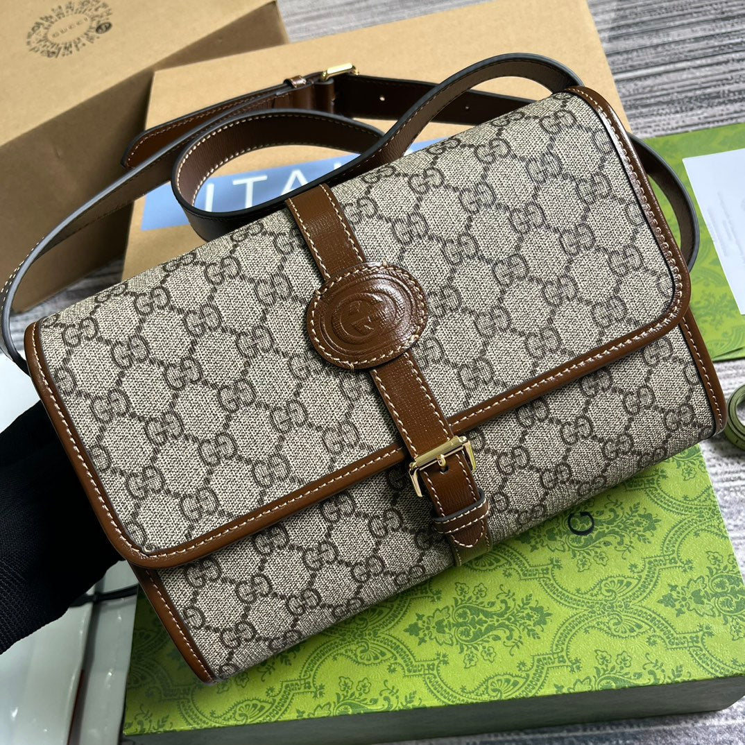SAC MESSAGER 25 EN TOILE BEIGE ET CUIR DE VEAU MARRON