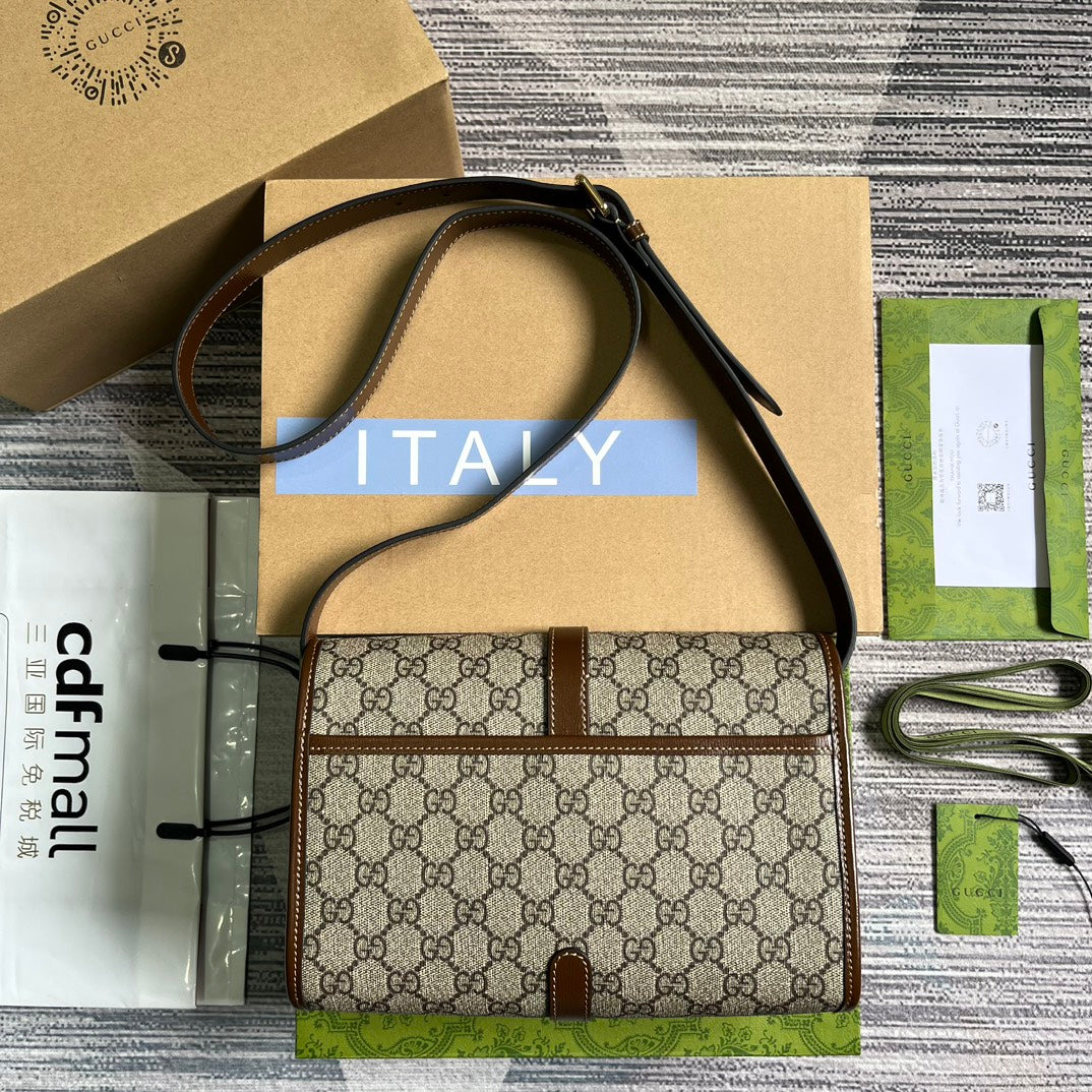 SAC MESSAGER 25 EN TOILE BEIGE ET CUIR DE VEAU MARRON