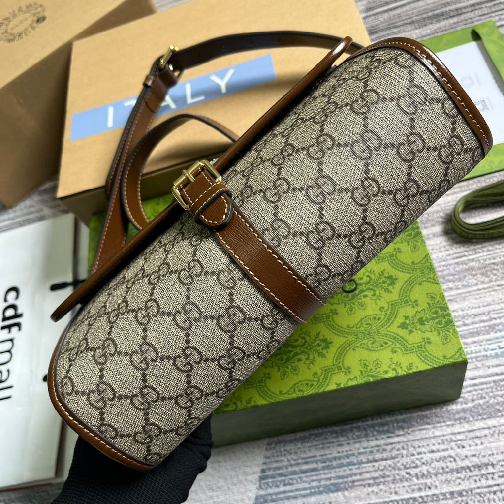 SAC MESSAGER 25 EN TOILE BEIGE ET CUIR DE VEAU MARRON