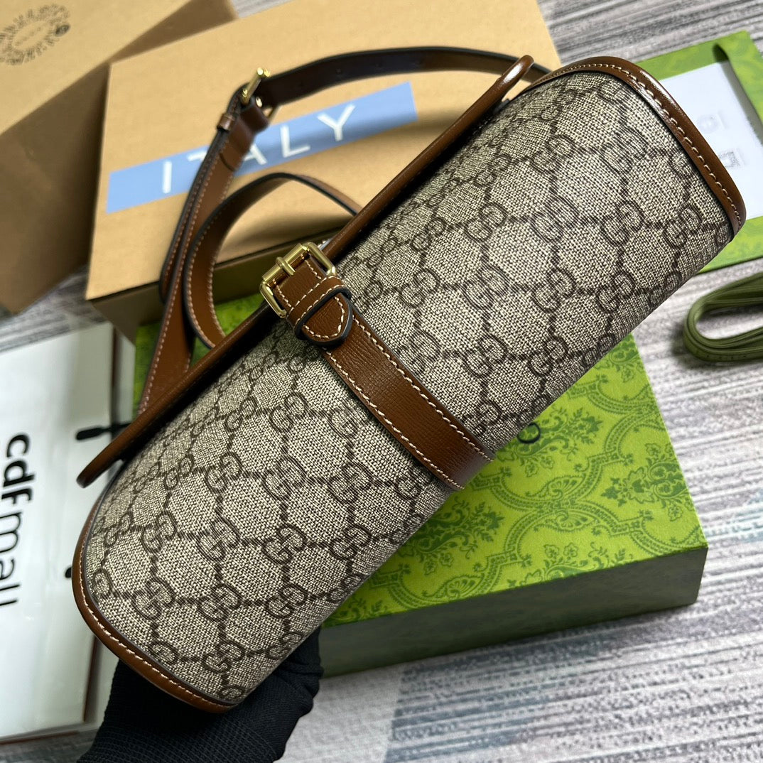 SAC MESSAGER 25 EN TOILE BEIGE ET CUIR DE VEAU MARRON