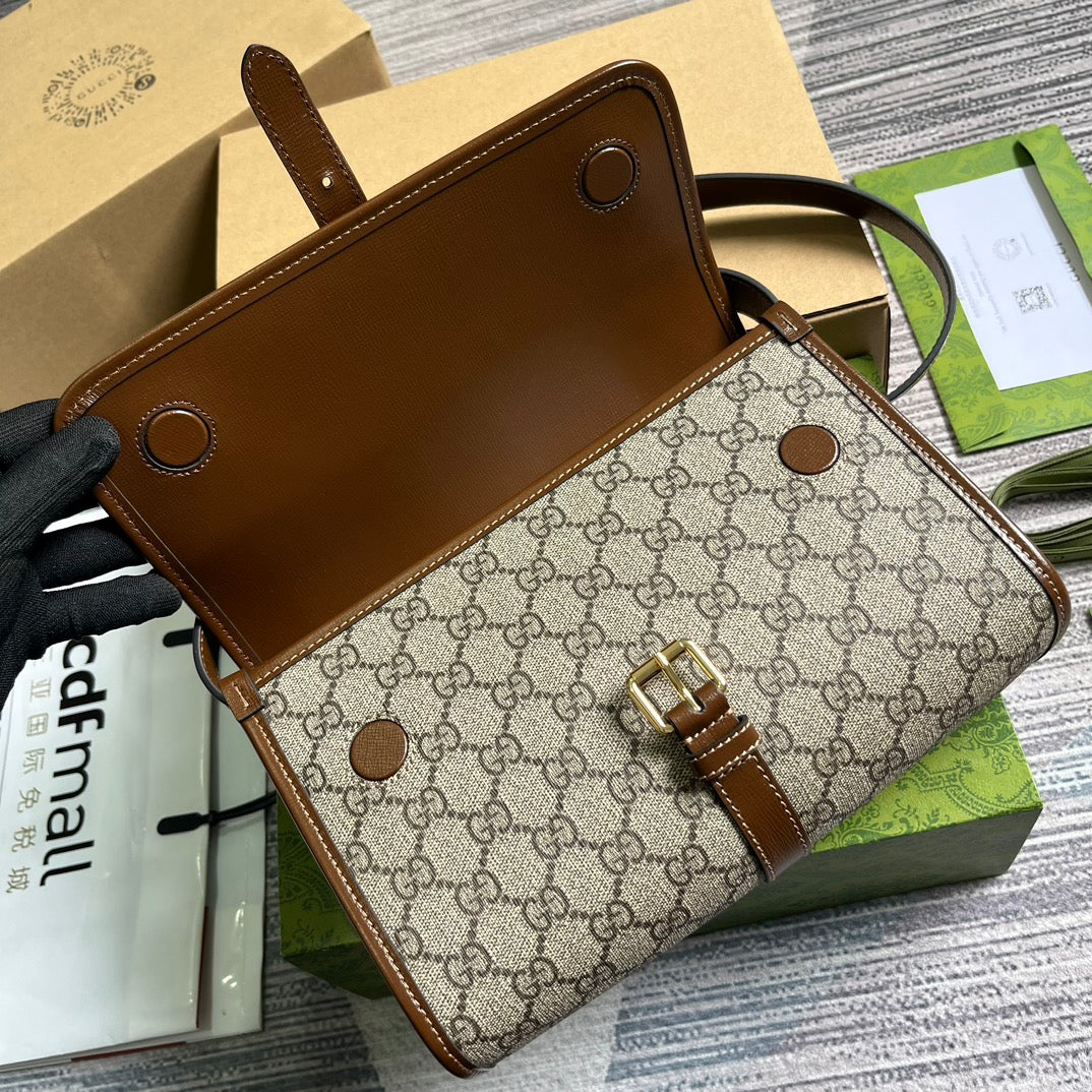 SAC MESSAGER 25 EN TOILE BEIGE ET CUIR DE VEAU MARRON