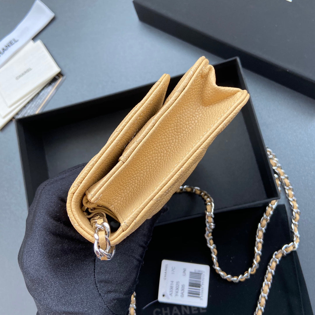 CC WOC 20CM CUIR DE VEAU GRAINÉ JAUNE QUINCAILLERIE ARGENTÉE