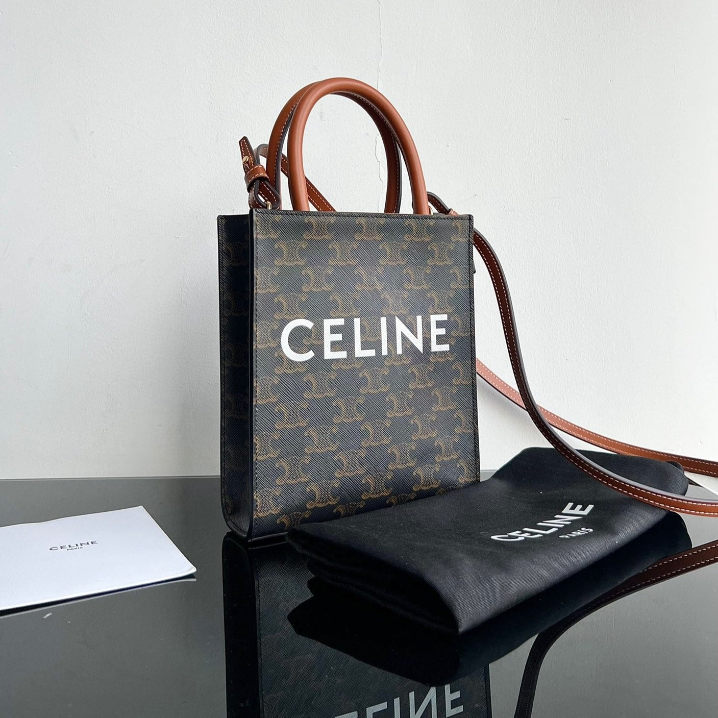 SAC CABAS TRIOMPHE 21 EN CUIR DE VEAU NOIR