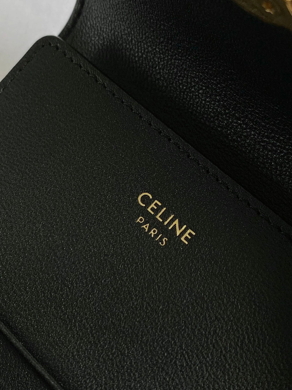 PORTEFEUILLE TRIPHOME 9 DEUX EN UN EN CUIR DE VEAU NOIR