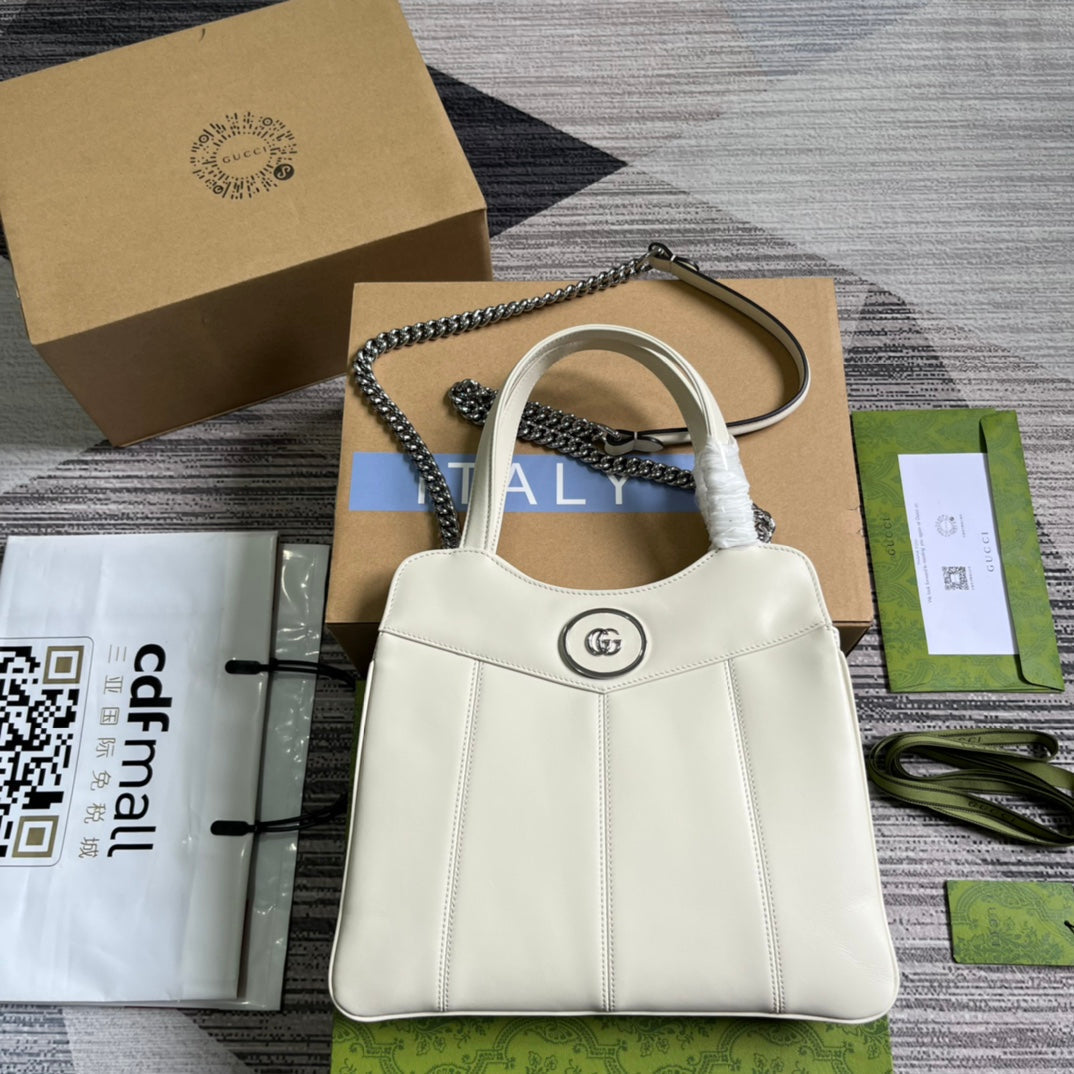SAC CABAS GG PETIT 28 EN CUIR DE VEAU BLANC
