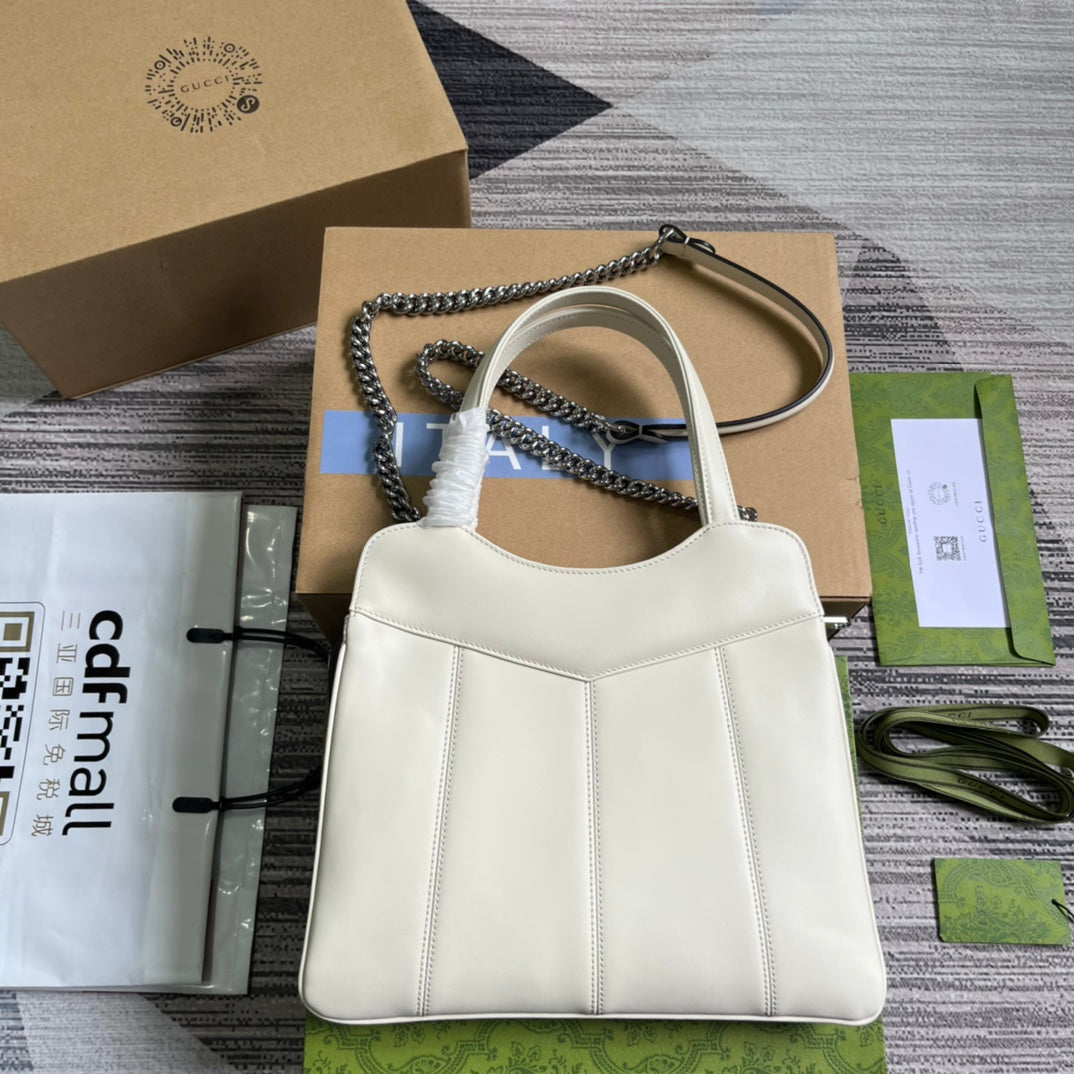 SAC CABAS GG PETIT 28 EN CUIR DE VEAU BLANC