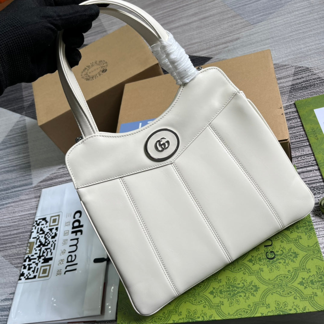 SAC CABAS GG PETIT 28 EN CUIR DE VEAU BLANC