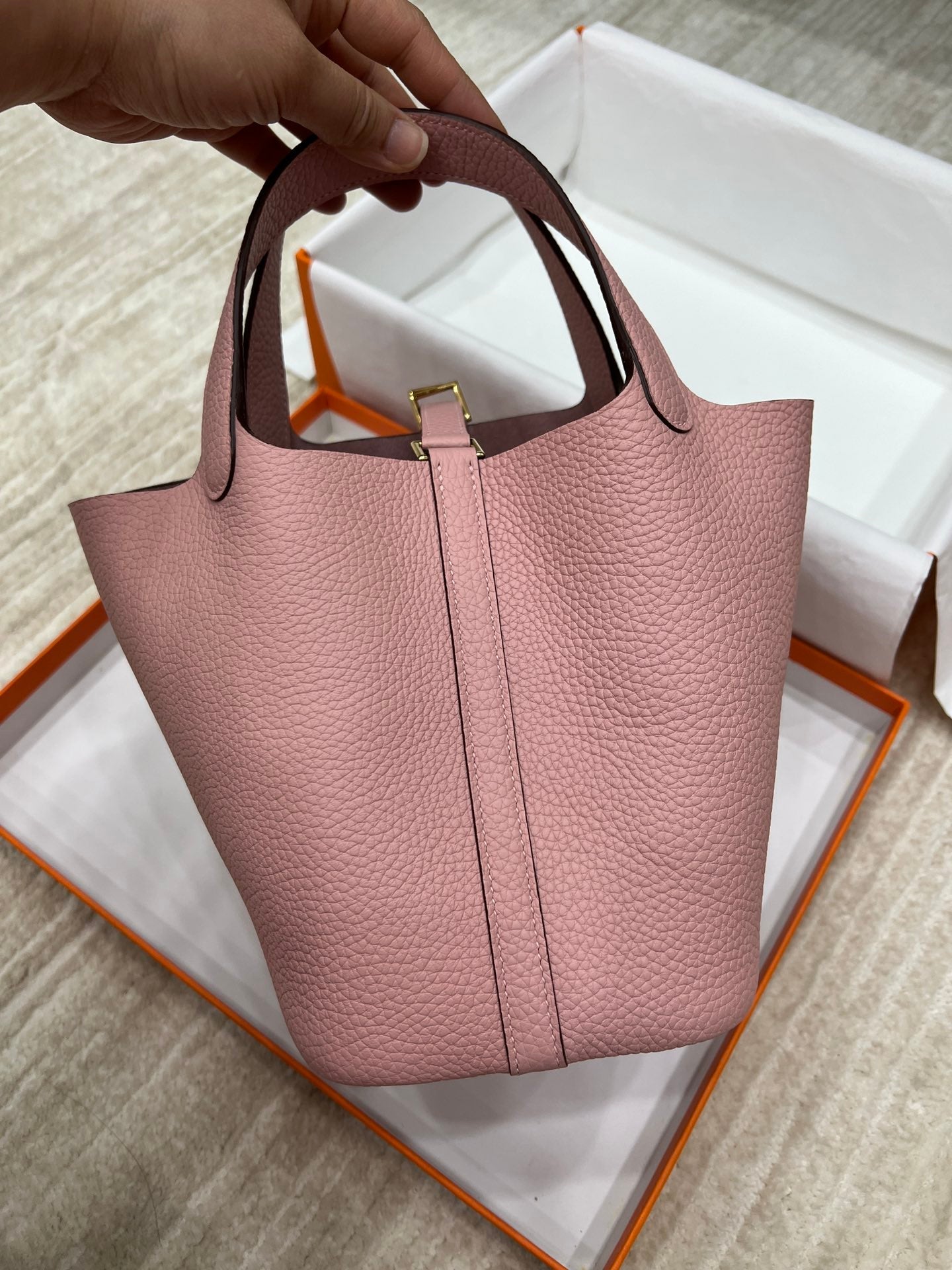 HM PICOTIN LOCK 18 CUIR TOGO ROSE BÉBÉ