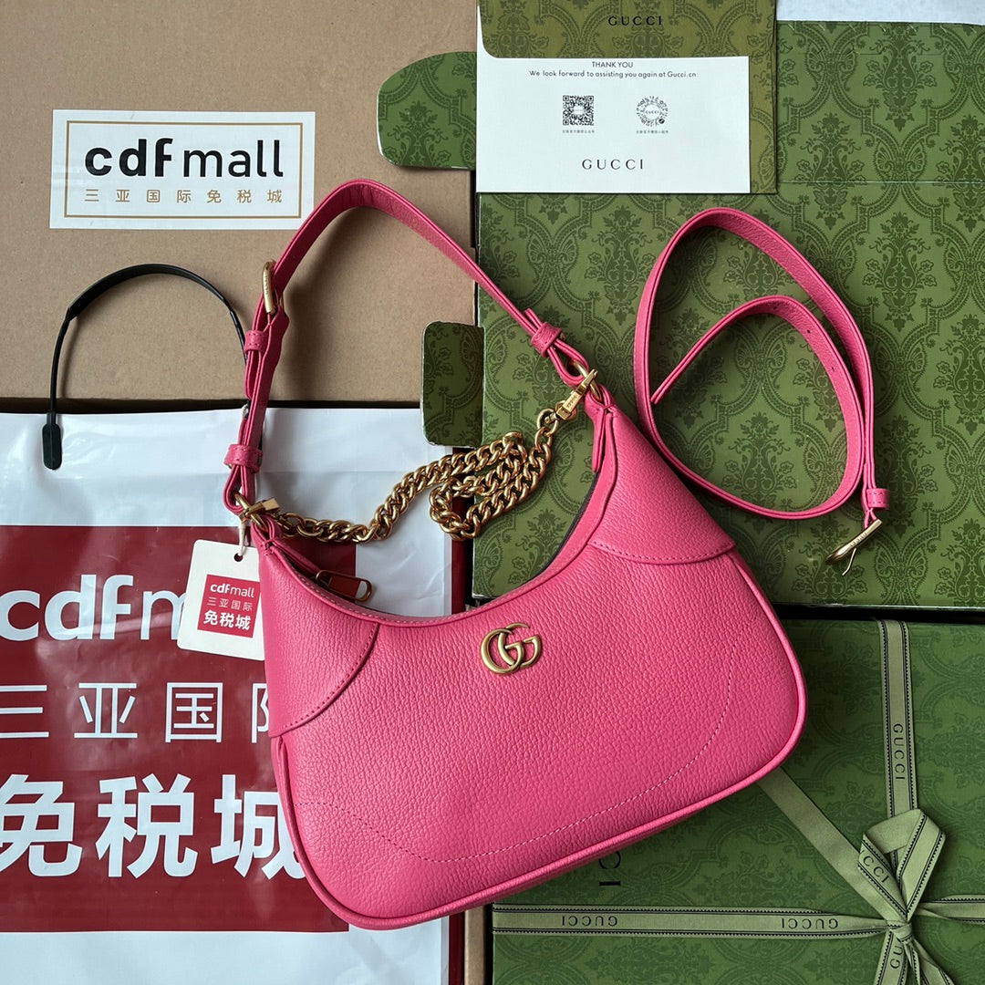 SAC À BANDOULIÈRE 25 EN CUIR DE VEAU ROSE VIF, QUINCAILLERIE DORÉ